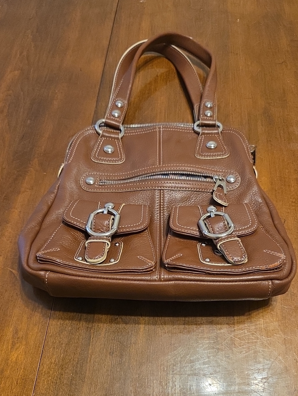 Classic Brown Buckle-Pocket Shoulder Bag